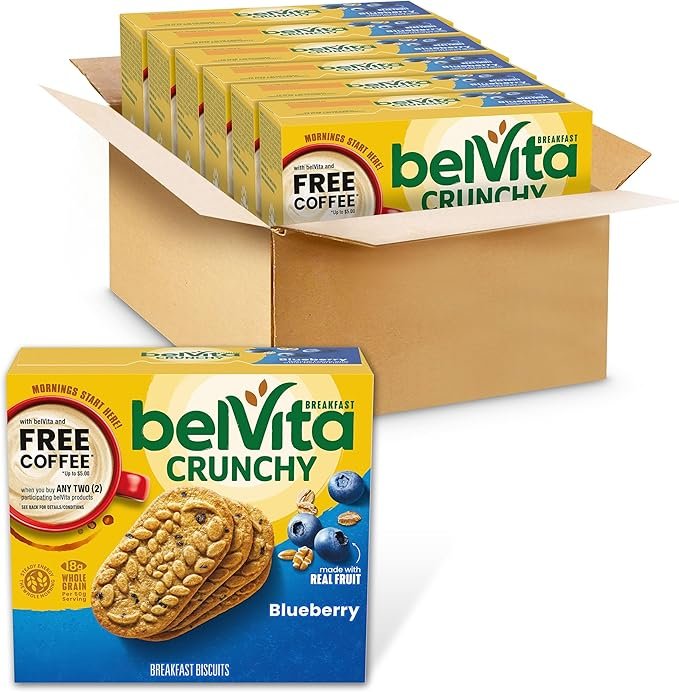 belVita Breakfast Bars Biscuits, Blueberry, 30 Total Packs, 6 Boxes (4 Biscuits Per Pack)